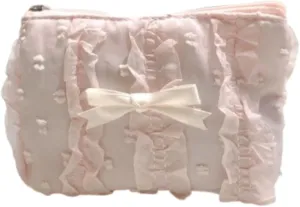 Cute Makeup Bag Lace Bow Patchwork Storage Bag Travel Make Up Organizer Bag Handbag Large Wallet Bag (Pink)