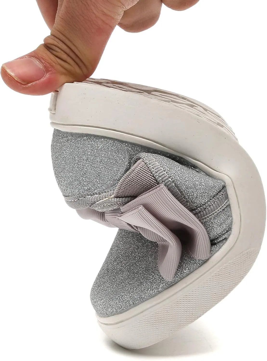 DADAWEN Girls Slip On Glitter Sneakers Cute Bow Lazy Tennis Shoes Loafers for Little Girls(Toddler/Little Kid/Big Kid)
