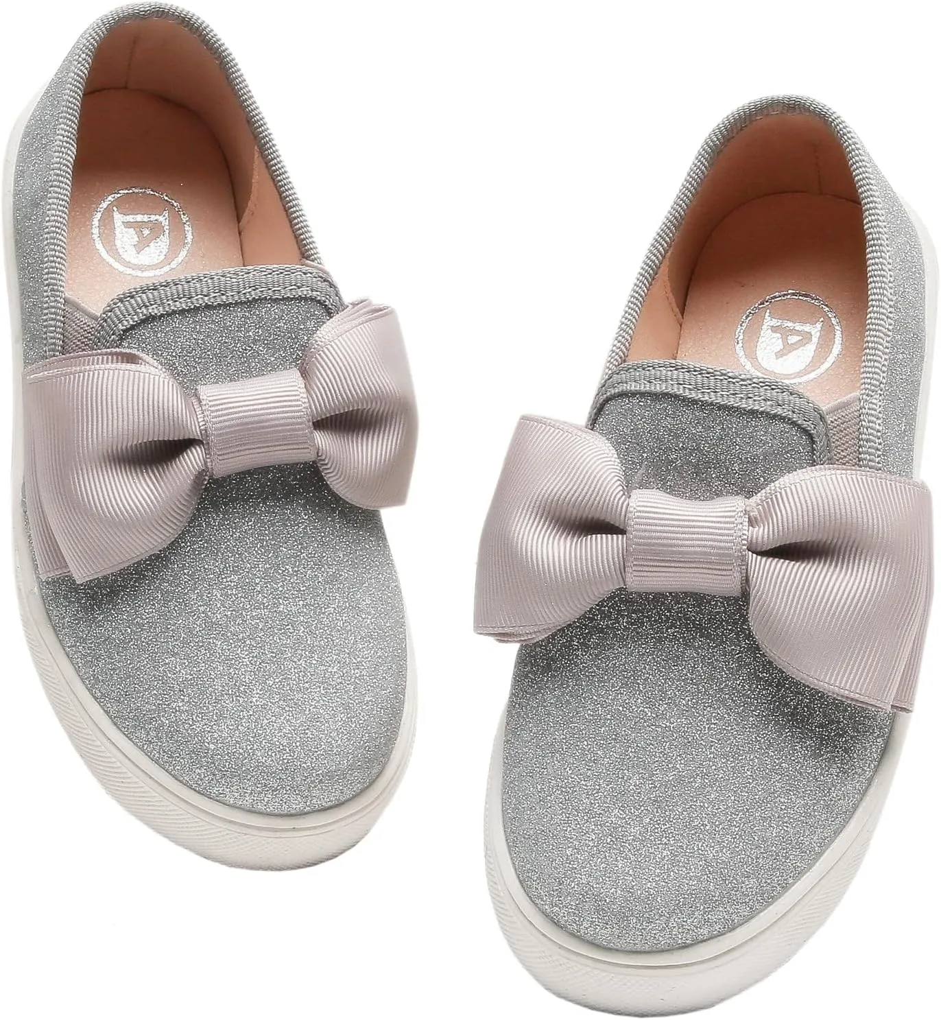 DADAWEN Girls Slip On Glitter Sneakers Cute Bow Lazy Tennis Shoes Loafers for Little Girls(Toddler/Little Kid/Big Kid)