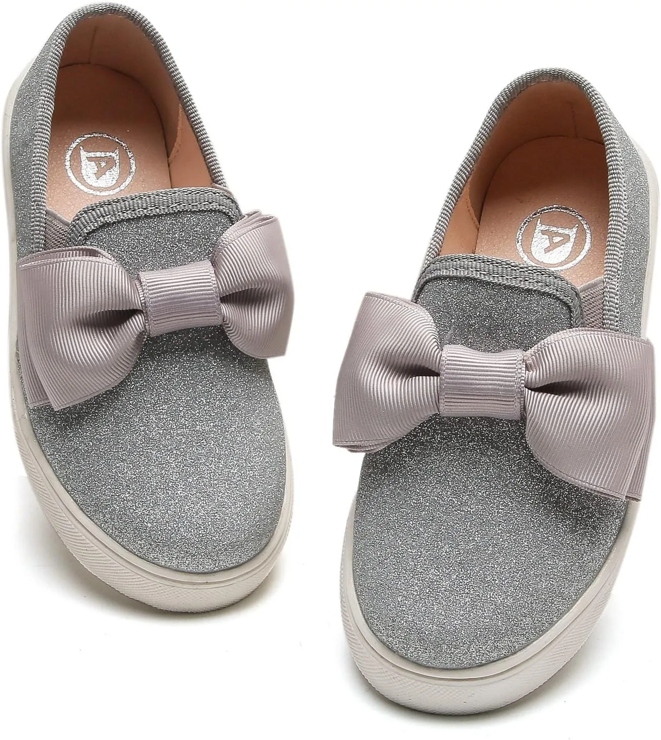 DADAWEN Girls Slip On Glitter Sneakers Cute Bow Lazy Tennis Shoes Loafers for Little Girls(Toddler/Little Kid/Big Kid)