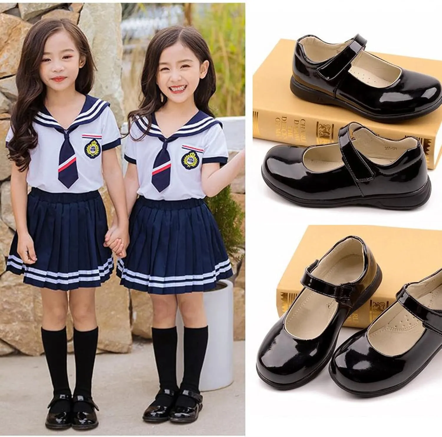 DADAWEN Girl's Strap School Uniform Dress Shoe Mary Jane Flat (Toddler/Little Kid/Big Kid)