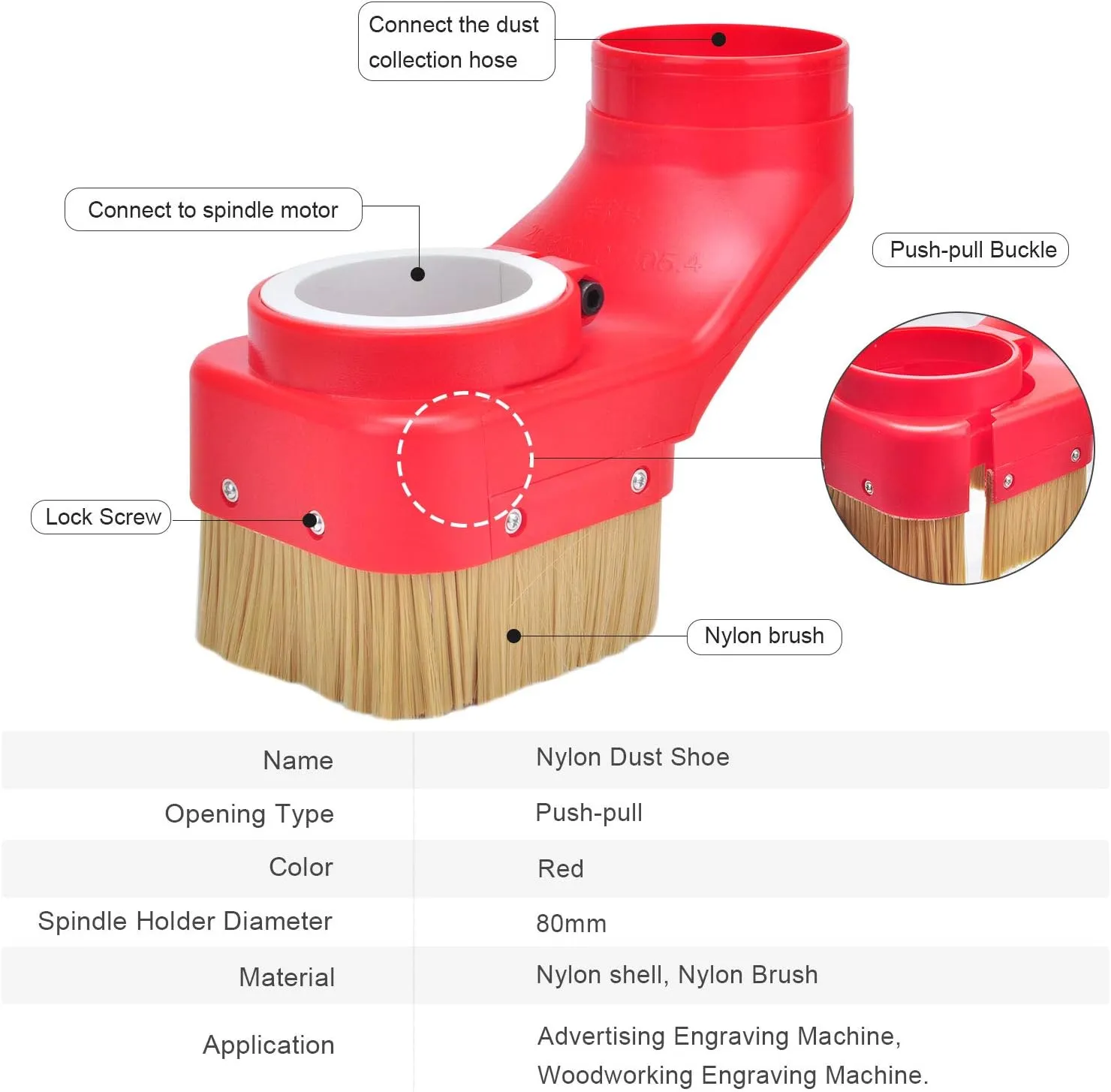 Daedalus NL330 CNC Dust Shoe, 80mm, Red