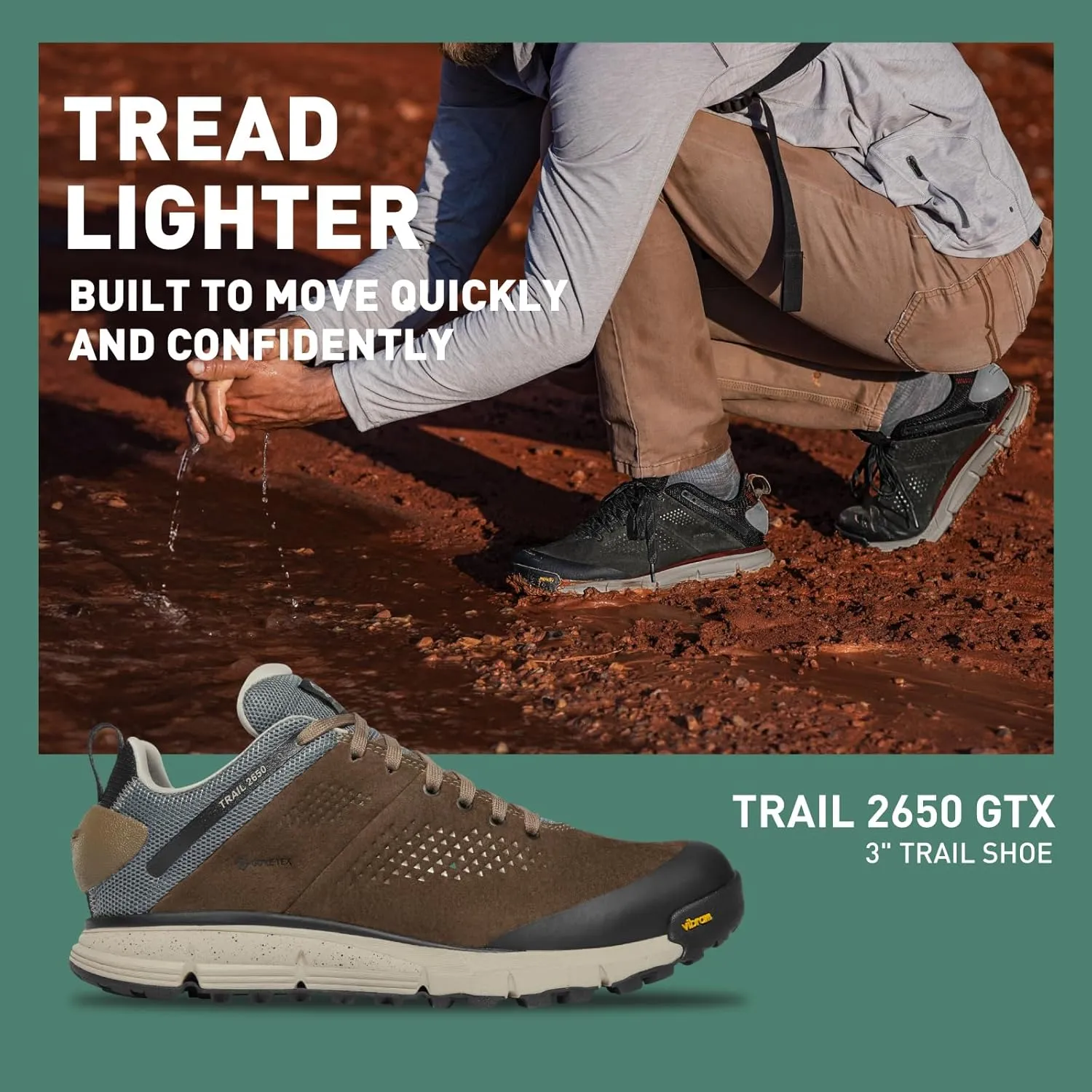 Danner Trail 2650 3” Waterproof Hiking Shoes for Men - Durable Leather & Textile Upper with Breathable Gore-Tex Lining and Vibram Traction Outsole
