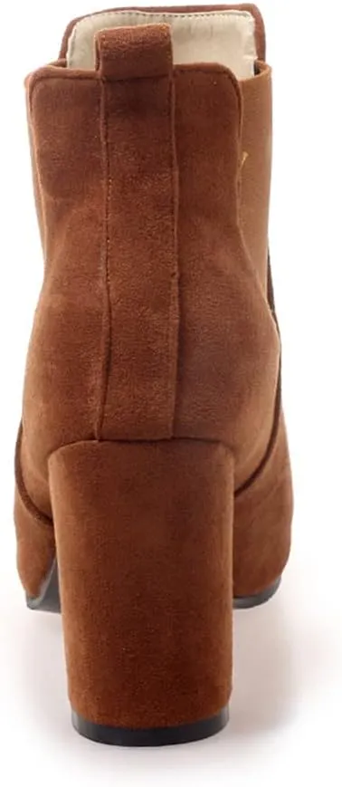 DEERBUNNY Classic Women's Ankle Boots Suede Block Heels Pointed Toe Short Booties Elastic Slip On Party Dress Boots