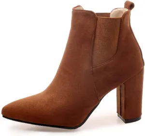 DEERBUNNY Classic Women's Ankle Boots Suede Block Heels Pointed Toe Short Booties Elastic Slip On Party Dress Boots