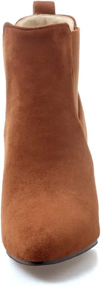 DEERBUNNY Classic Women's Ankle Boots Suede Block Heels Pointed Toe Short Booties Elastic Slip On Party Dress Boots