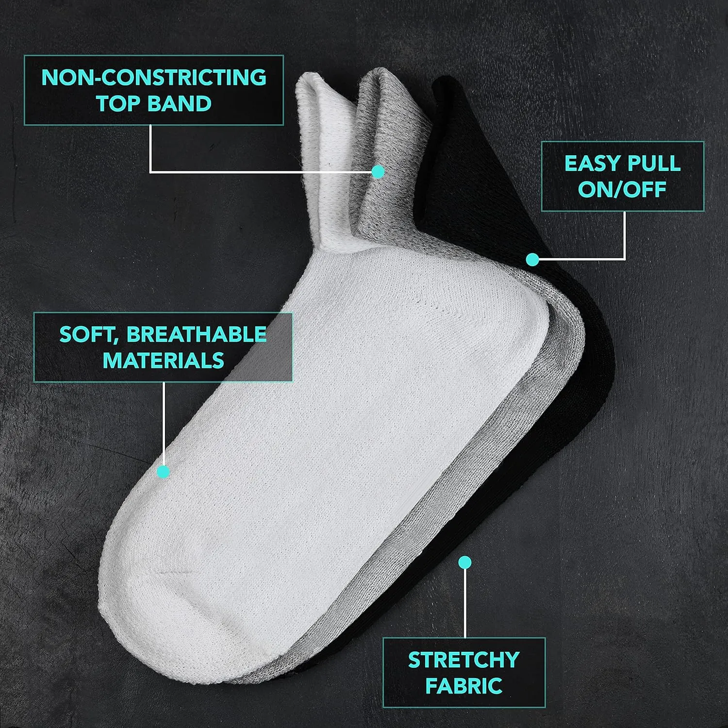 Diabetic Ankle Socks Mens Womens Non-Binding Socks Loose Fit 6 Pairs Debra Weitzner