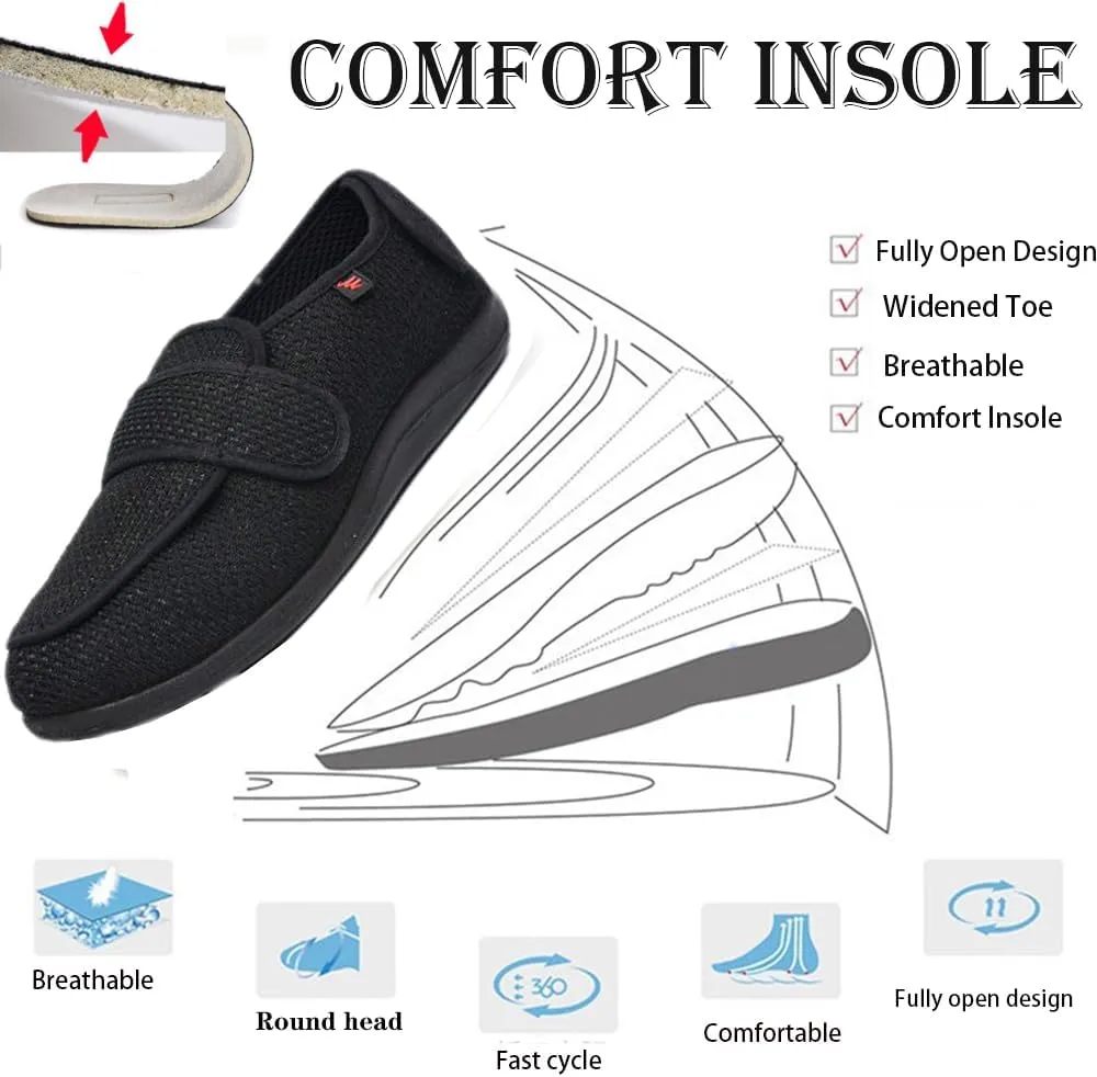 Diabetic Shoes for Men Comfortable and Breathable AdjustableWide Width Slip-on Shoes for Swollen Feet,Elderly,Edema