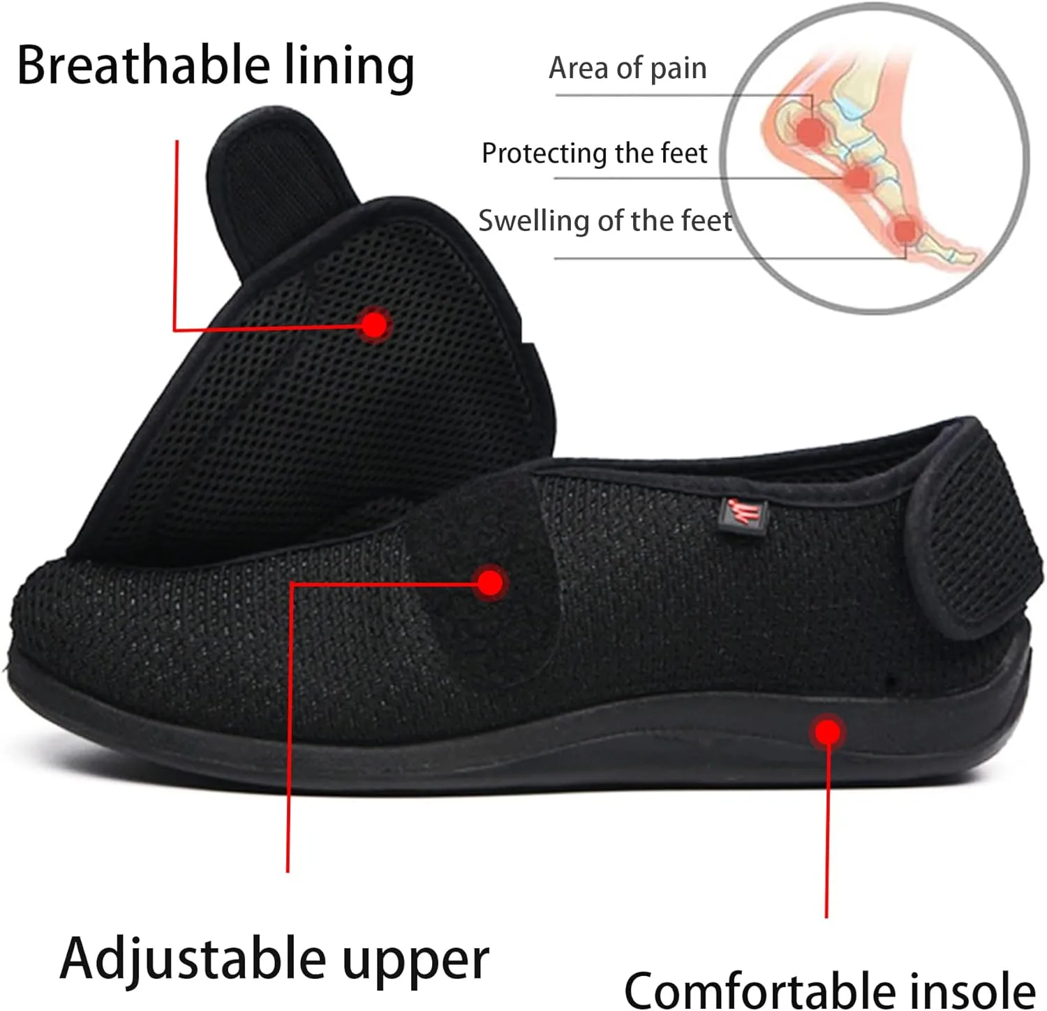 Diabetic Shoes for Men Comfortable and Breathable AdjustableWide Width Slip-on Shoes for Swollen Feet,Elderly,Edema