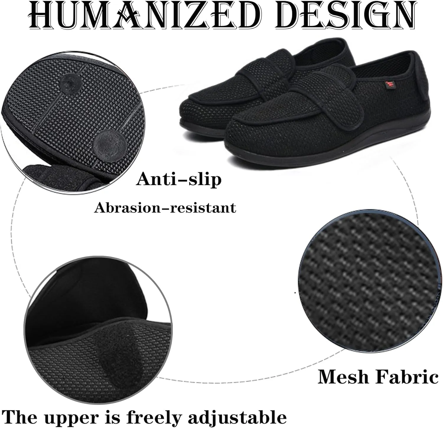 Diabetic Shoes for Men Comfortable and Breathable AdjustableWide Width Slip-on Shoes for Swollen Feet,Elderly,Edema