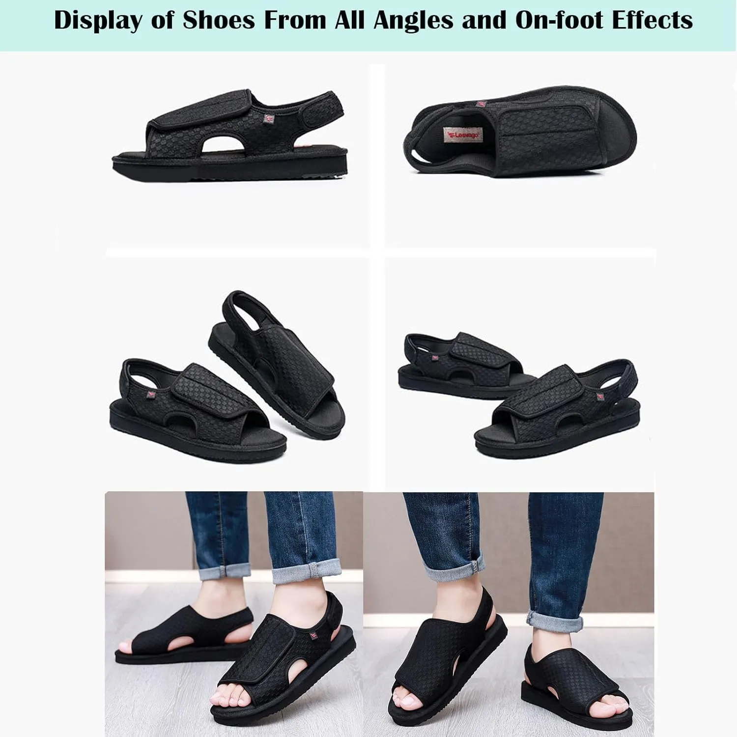 Diabetic Shoes Upper Can be Fully Opened and Adjustable Suitable for Fat Wide and Swollen Feet Summer, Black (Men 7.5)