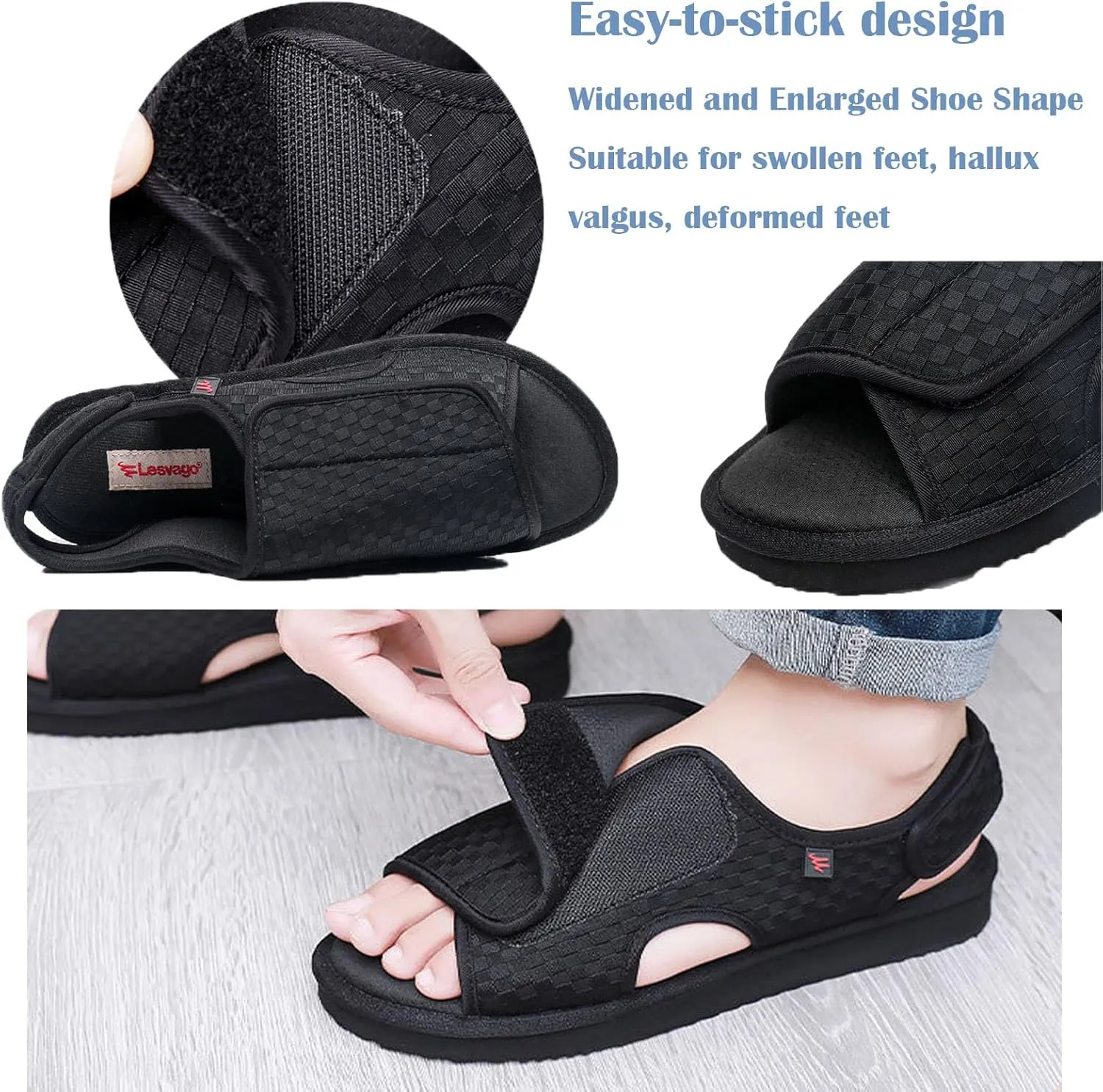 Diabetic Shoes Upper Can be Fully Opened and Adjustable Suitable for Fat Wide and Swollen Feet Summer, Black (Men 7.5)