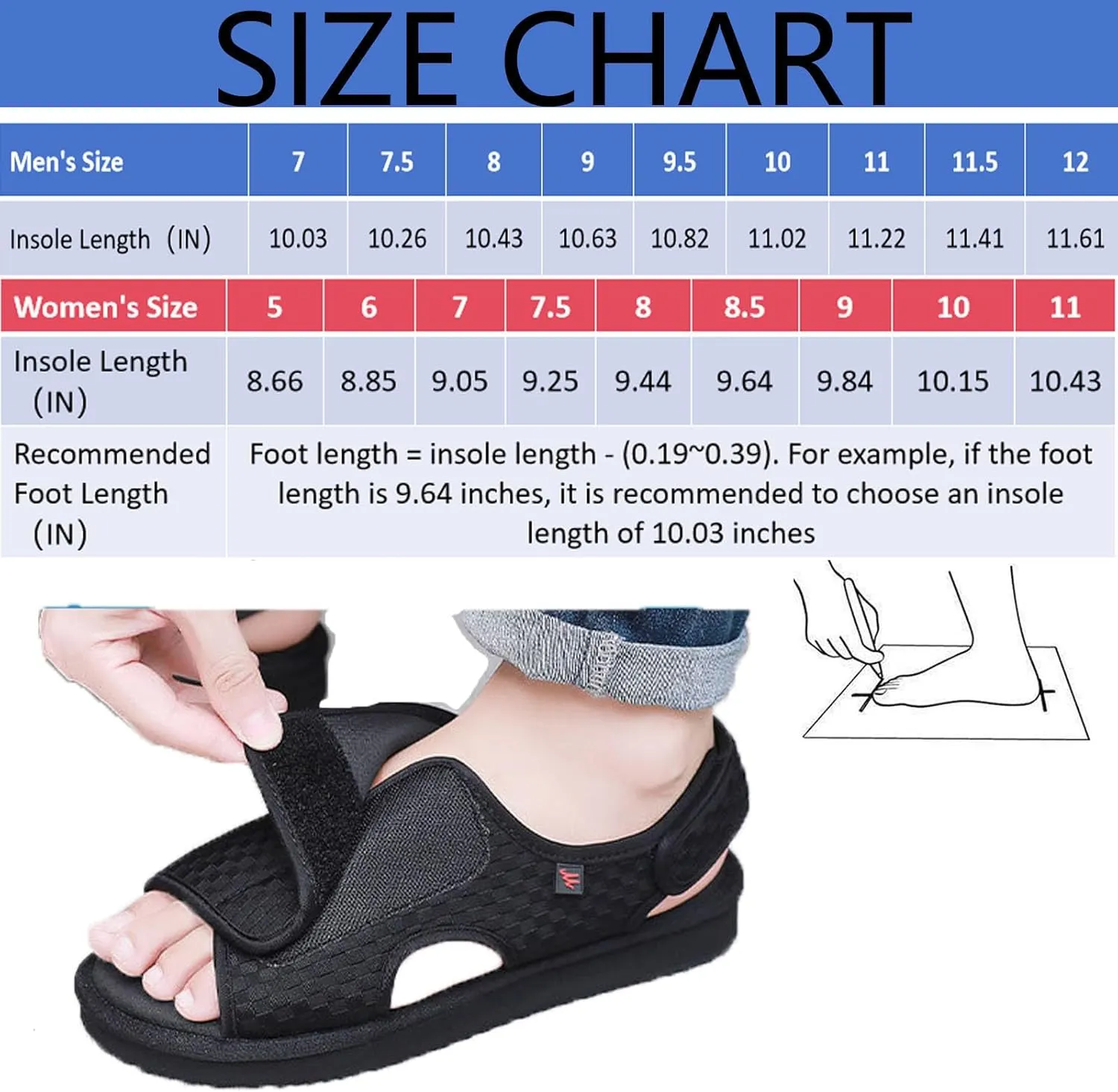 Diabetic Shoes Upper Can be Fully Opened and Adjustable Suitable for Fat Wide and Swollen Feet Summer, Black (Men 7.5)