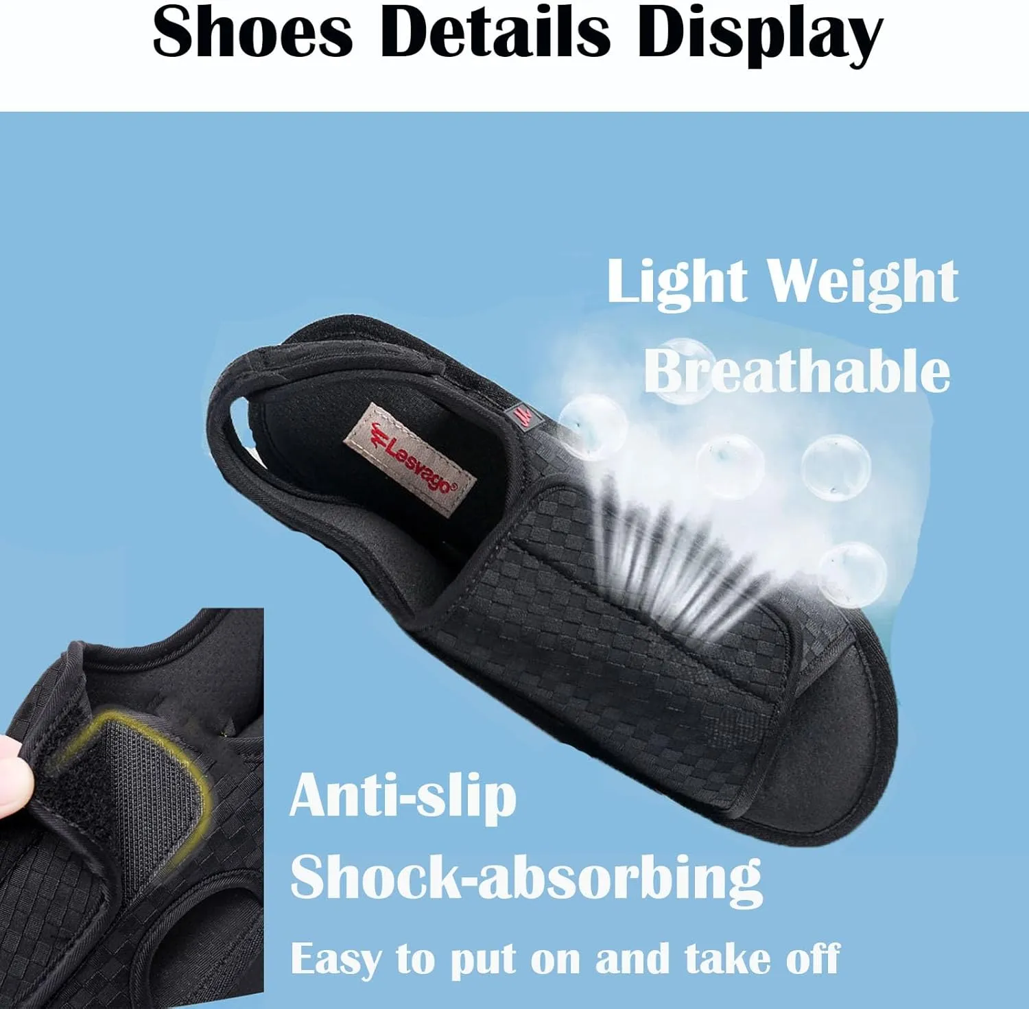 Diabetic Shoes Upper Can be Fully Opened and Adjustable Suitable for Fat Wide and Swollen Feet Summer, Black (Men 7.5)