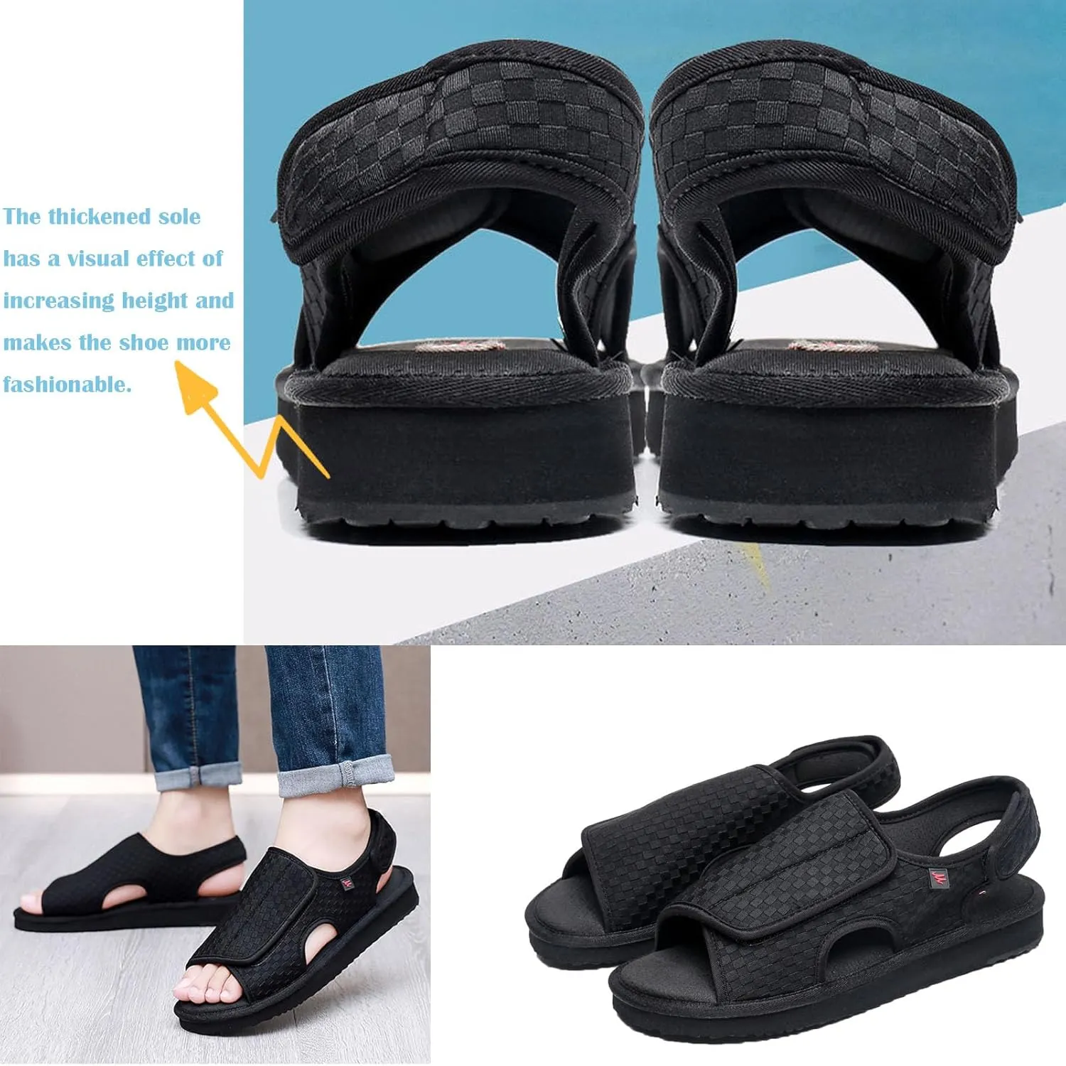 Diabetic Shoes Upper Can be Fully Opened and Adjustable Suitable for Fat Wide and Swollen Feet Summer, Black (Men 7.5)