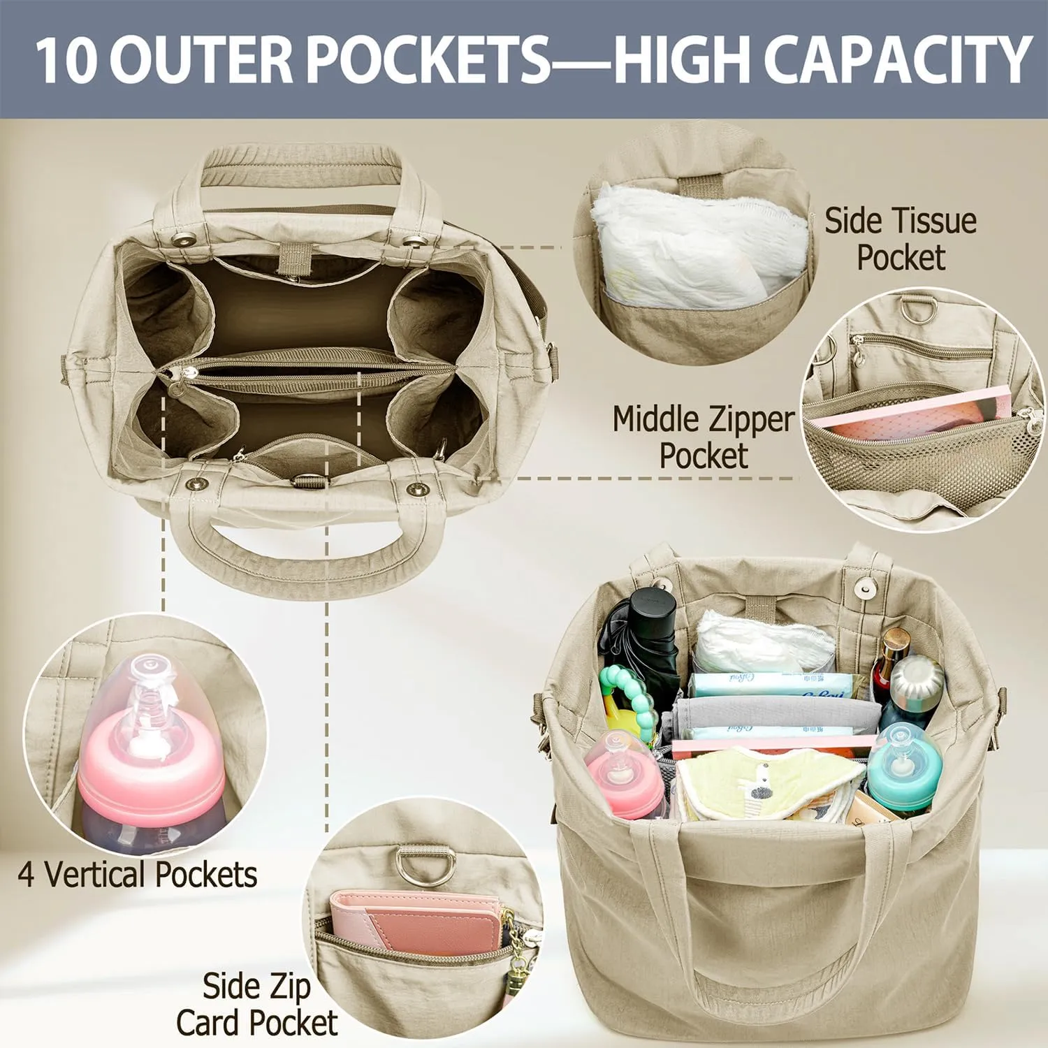 Diaper Bag Tote Large Travel Fashion Crossbody For Monther,Mommy Bags Outdoor Handbags With Insulated Bag And Changing Pad