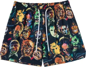 DIOTSR Mens Graphic Print Shorts Cool Mesh Basketball Shorts Casual Flat Front Shorts Summer Drawstring