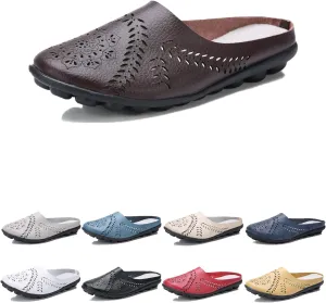 DirraBra Owlkay Women's Hollow Breathable Casual Mule Sandals, Slip On Flat Loafers Outdoor Comfortable Backless Slippers