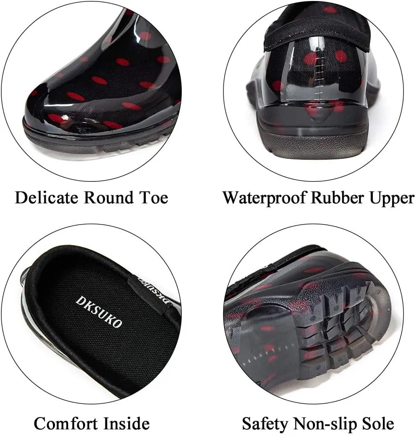 DKSUKO Waterproof Garden Shoe for Women Outdoor Slip-On Rain Boots Short Ankle Work Shoes and Garden Clogs with Comfort Insole