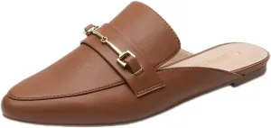 DREAM PAIRS Women's Flat Mules Buckle Pointed Toe Backless Slip on Slides Loafer Shoes