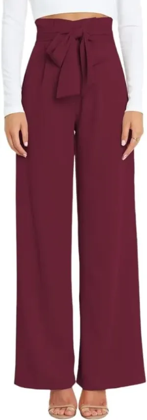 Dress Pants Women,Wide Leg Pants for Women,Smocked Waist Pants with Belt,Loose Straight Leg Flatting Pants