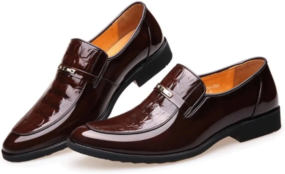 Dress Shoes for Men Slip On Men's Dress Shoes Breathable New Men Leather Shoes Business Classic Office Shoes for Men Crocodile Pattern Anti-Slip Low Top Non Slip Prom