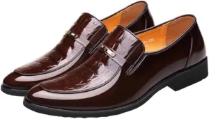 Dress Shoes for Men Slip On Men's Dress Shoes Breathable New Men Leather Shoes Business Classic Office Shoes for Men Crocodile Pattern Anti-Slip Low Top Non Slip Prom