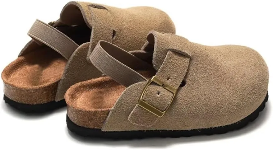 dubuto Cork Suede Clogs for Toddler Kids Boys Girls Leather Mules Footbed Sandals Potato Slippers