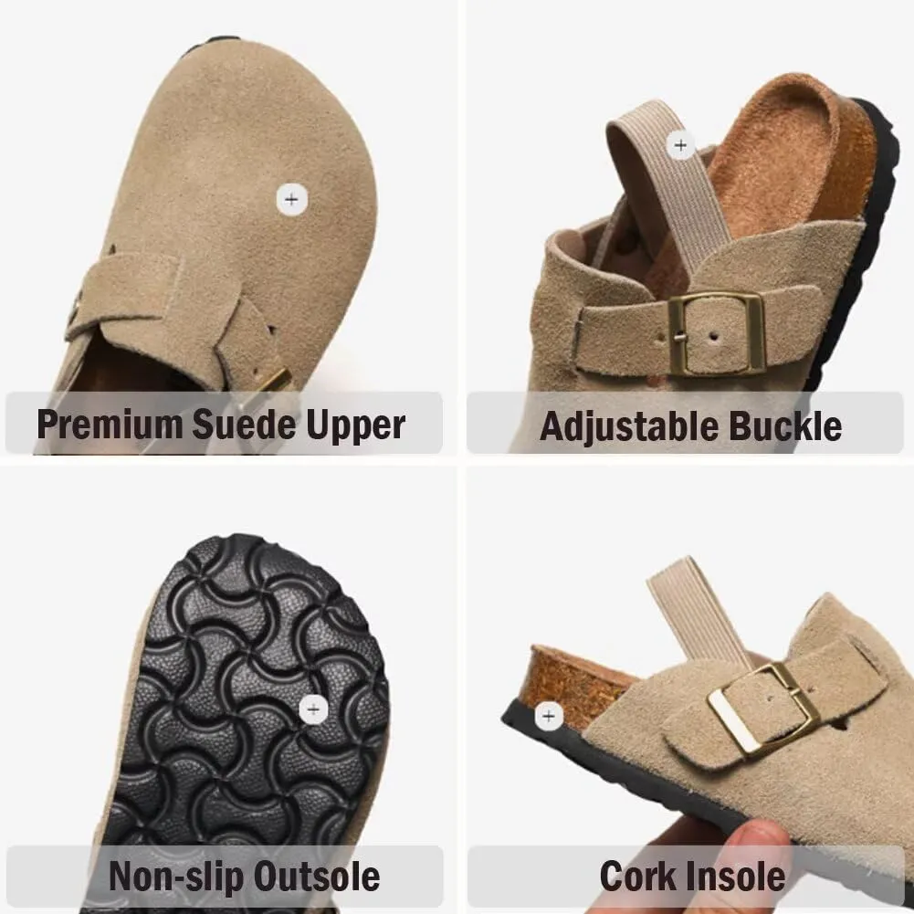 dubuto Cork Suede Clogs for Toddler Kids Boys Girls Leather Mules Footbed Sandals Potato Slippers