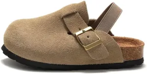 dubuto Cork Suede Clogs for Toddler Kids Boys Girls Leather Mules Footbed Sandals Potato Slippers