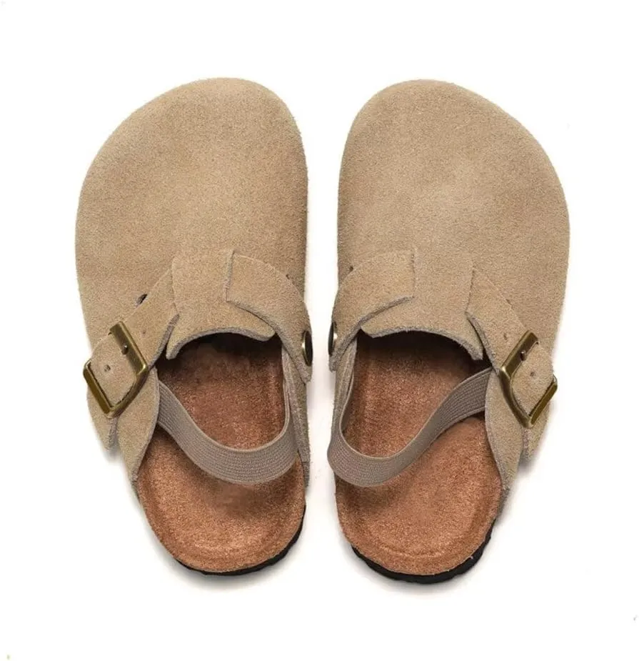dubuto Cork Suede Clogs for Toddler Kids Boys Girls Leather Mules Footbed Sandals Potato Slippers