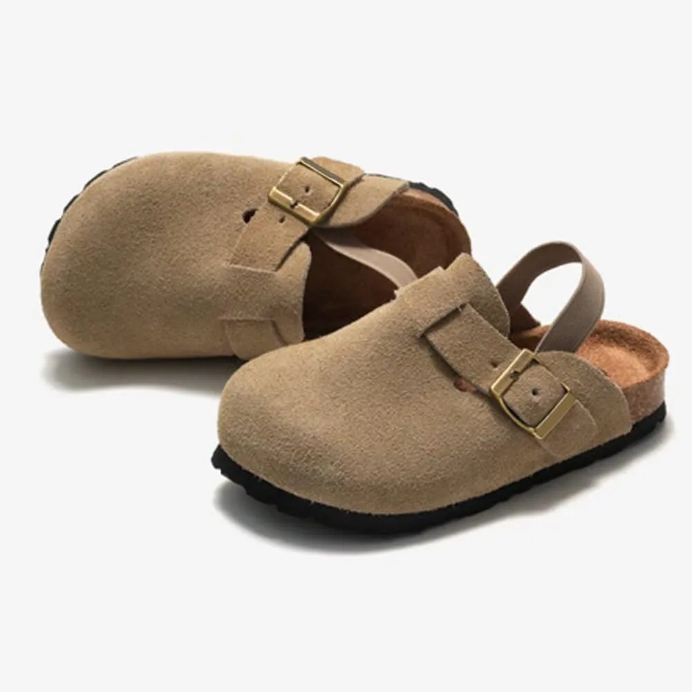 dubuto Cork Suede Clogs for Toddler Kids Boys Girls Leather Mules Footbed Sandals Potato Slippers