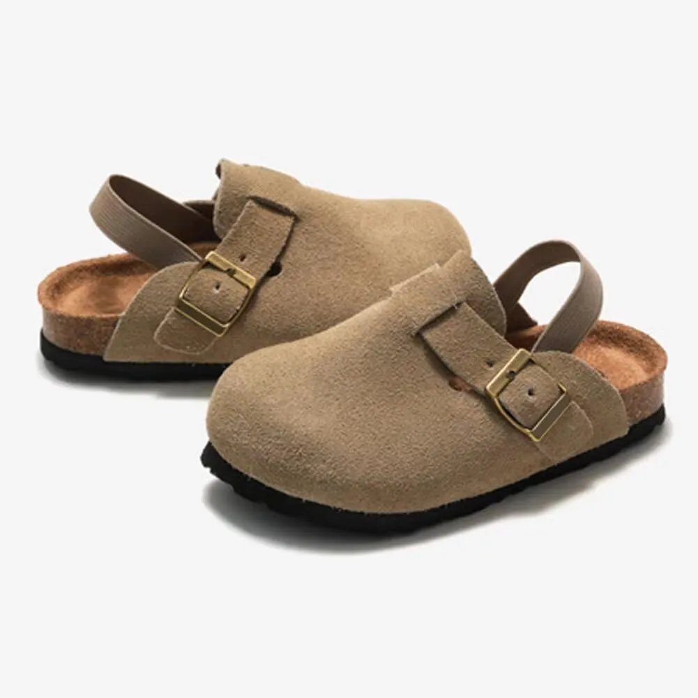 dubuto Cork Suede Clogs for Toddler Kids Boys Girls Leather Mules Footbed Sandals Potato Slippers