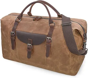 Duffle Bag for Men Women Waxed Canvas Duffel Bag Waterproof Large Weekender Bag Overnight Bag Carry On Travel Bag,Sport Gym Bag with Adjustable Shoulder Strap & Pad(Brown)