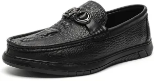 Easy to Put and Remove Shoes Smoking Loafer for Men Round Toe Faux Crocodile Print Slip On Leather Anti-Slip Flat Heel Flexible Driving Slip On for All Occasions (Color : Black, Size : 7.5)
