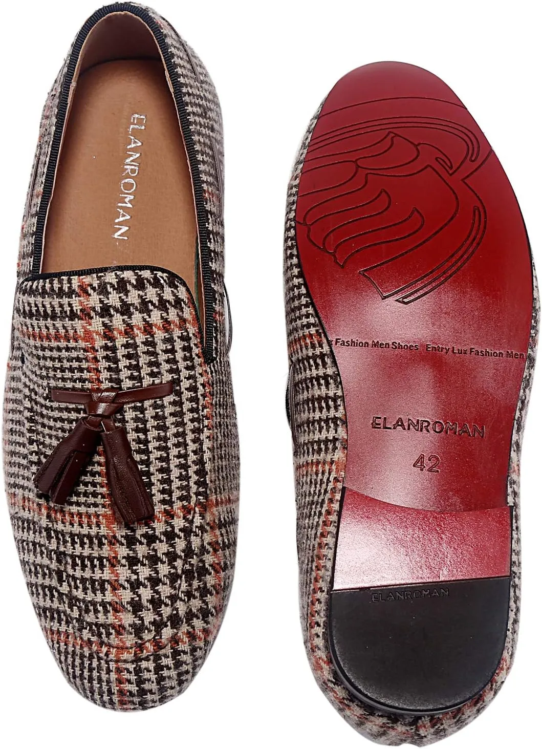 ELANROMAN Men's Loafers Tassels Penny Slip-On Luxury Wedding Shoes