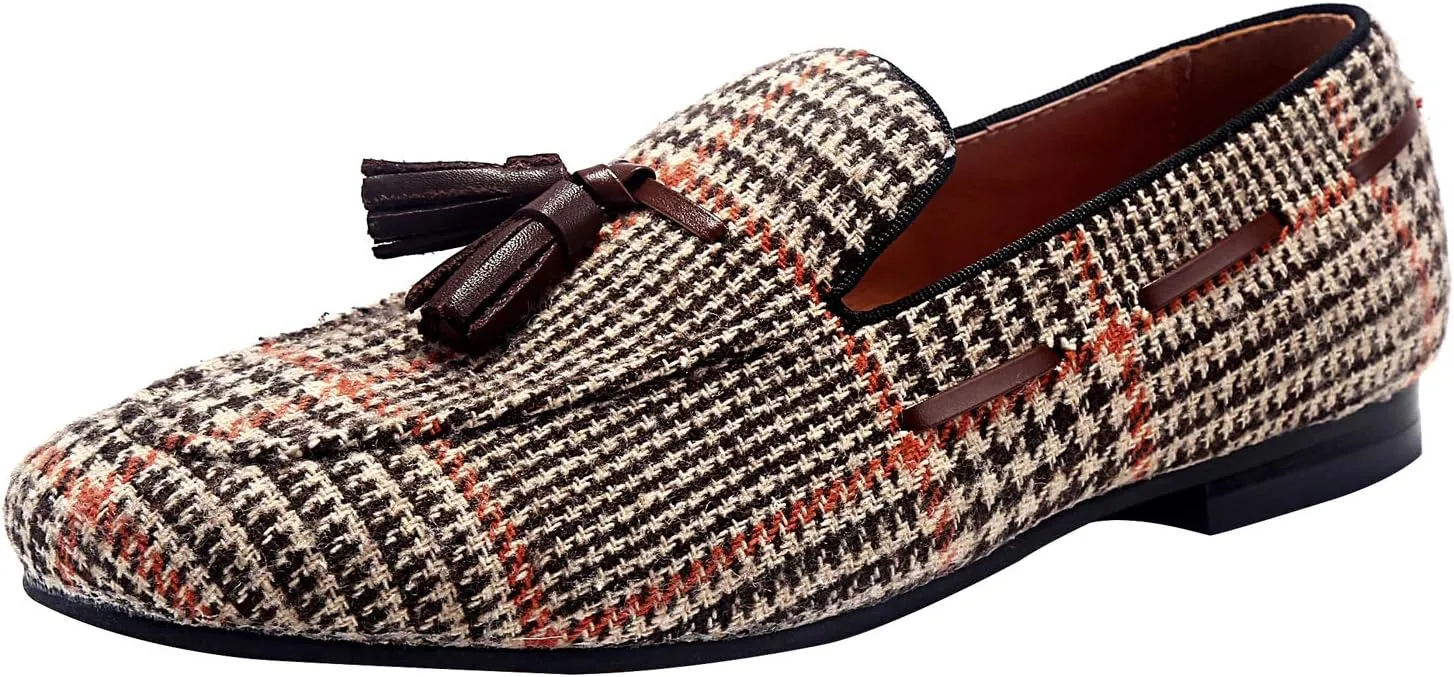 ELANROMAN Men's Loafers Tassels Penny Slip-On Luxury Wedding Shoes