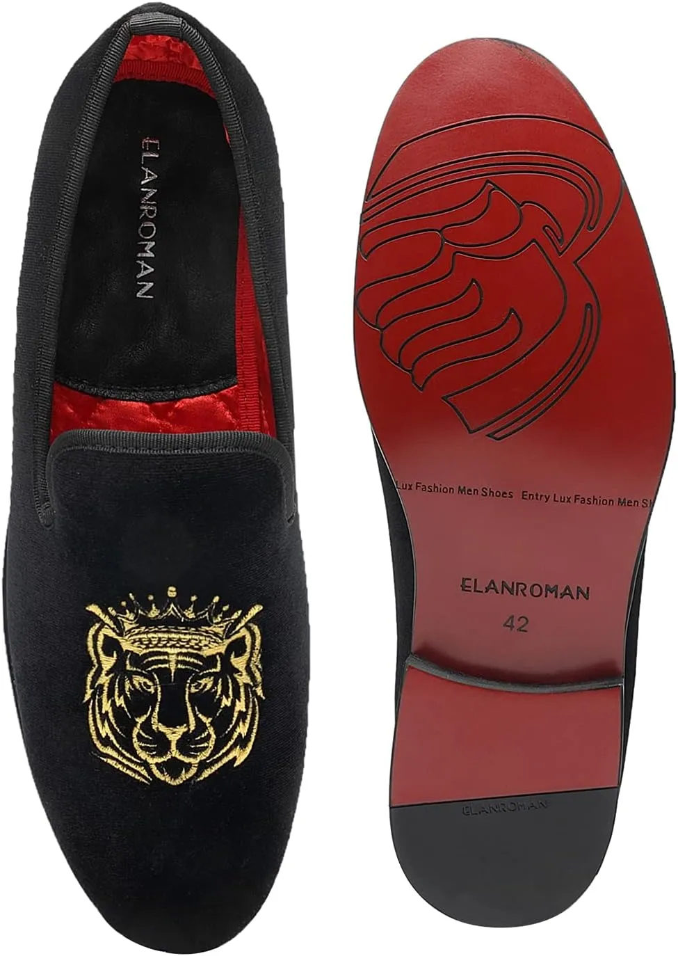 ELANROMAN Men's Loafers Velvet Embroidery Slip on Penny Party Wedding Prom Shoes
