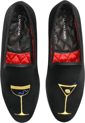 ELANROMAN Men's Loafers Velvet Embroidery Slip on Penny Party Wedding Prom Shoes