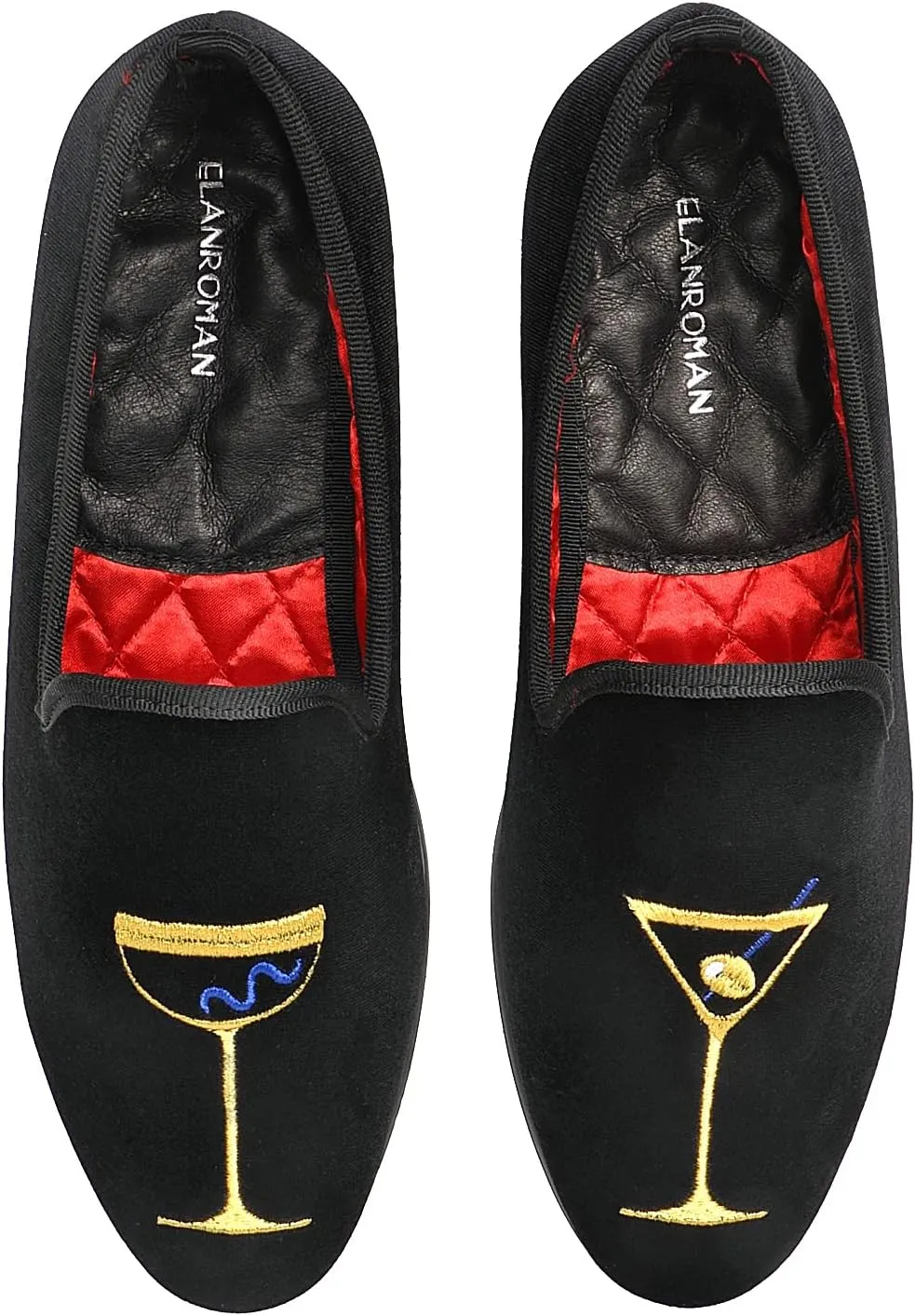 ELANROMAN Men's Loafers Velvet Embroidery Slip on Penny Party Wedding Prom Shoes
