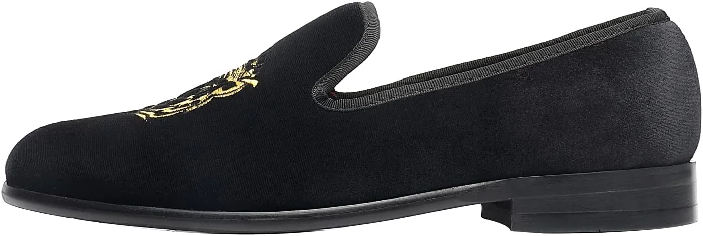 ELANROMAN Men's Loafers Velvet Embroidery Slip on Penny Party Wedding Prom Shoes