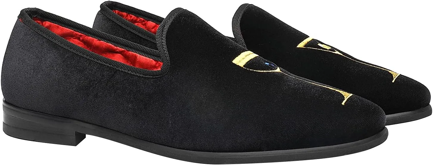 ELANROMAN Men's Loafers Velvet Embroidery Slip on Penny Party Wedding Prom Shoes