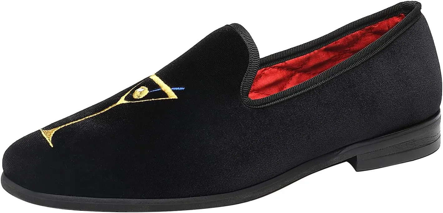 ELANROMAN Men's Loafers Velvet Embroidery Slip on Penny Party Wedding Prom Shoes