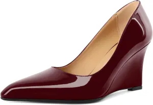 Eldof Wedges Heels for Women Pointed Closed Toe Slip On High Heel Wedges Shoes Sexy Wedding Dressy Pumps 3.5 Inches