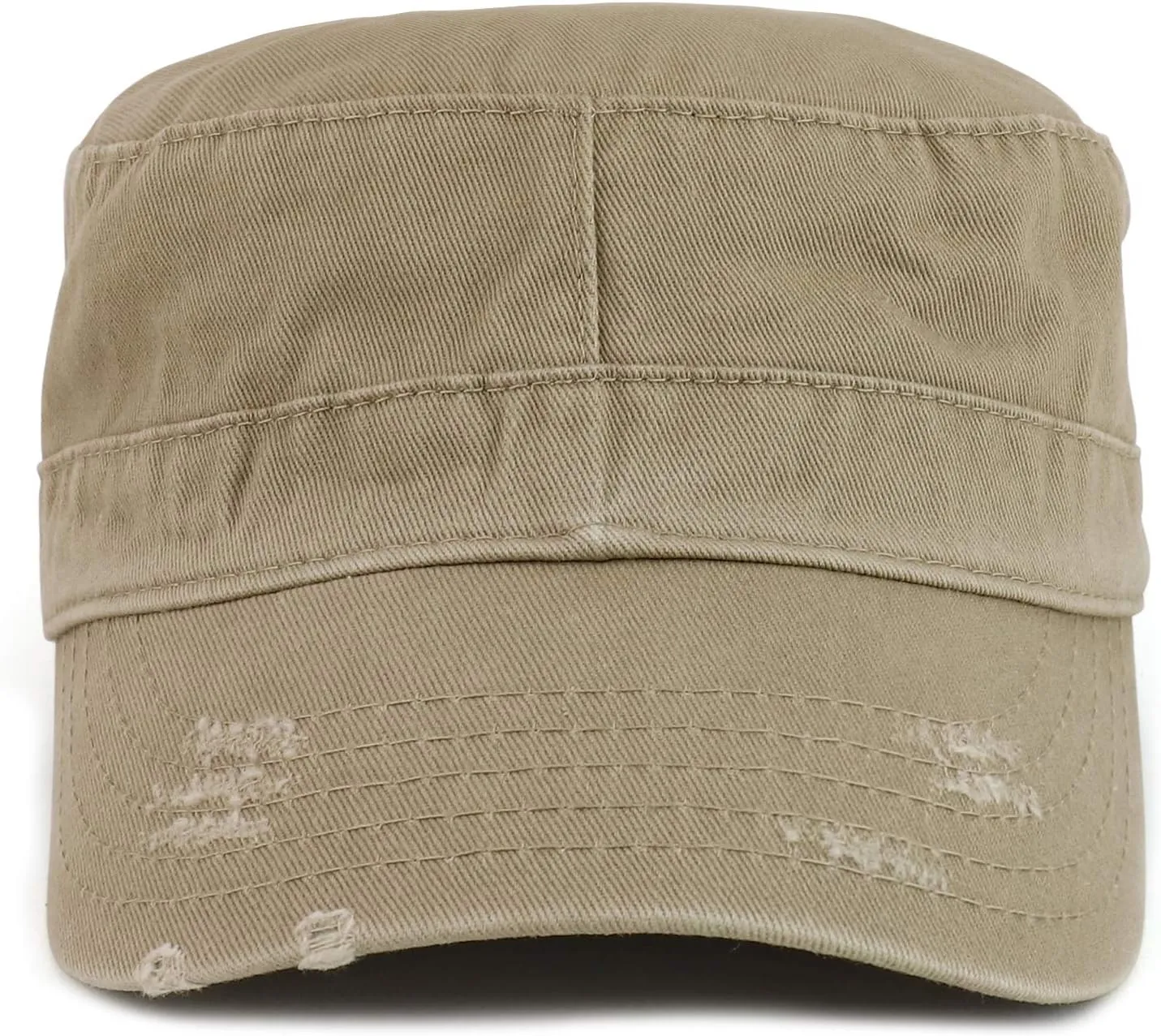 Enzyme Washed Frayed Cotton Twill Flat Top Army Cap
