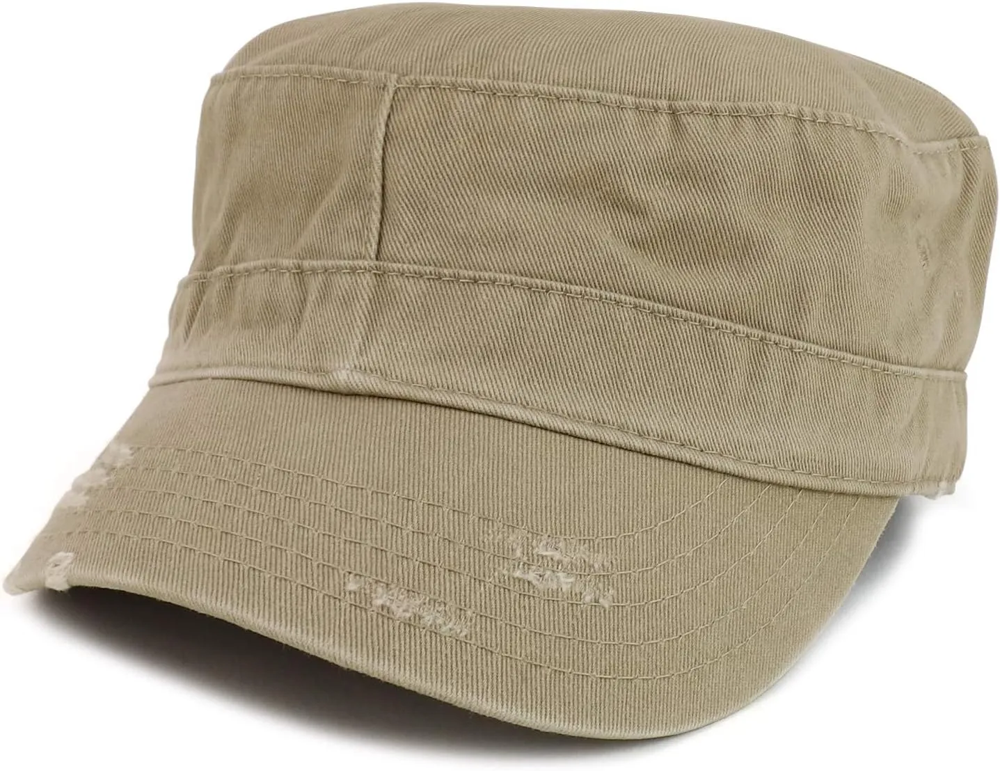 Enzyme Washed Frayed Cotton Twill Flat Top Army Cap