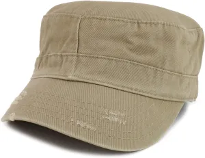 Enzyme Washed Frayed Cotton Twill Flat Top Army Cap