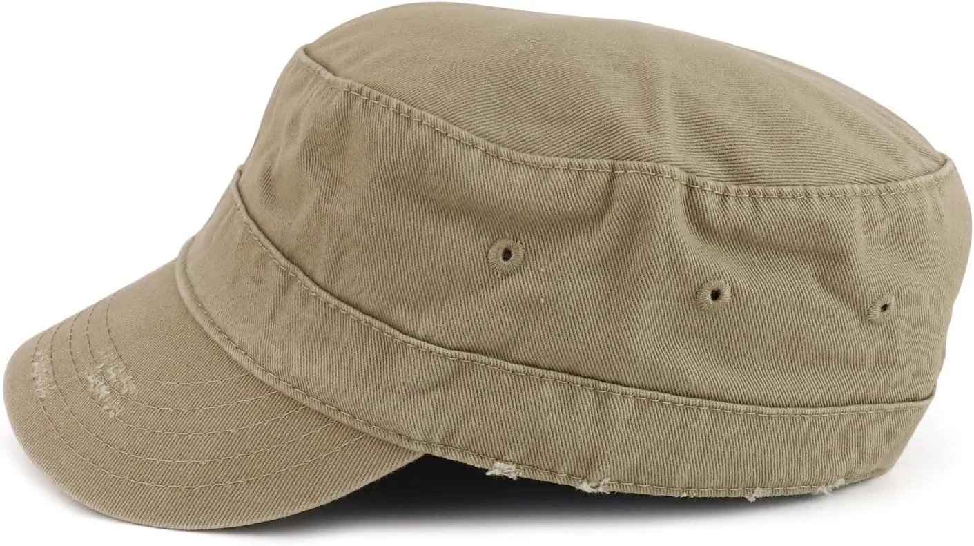 Enzyme Washed Frayed Cotton Twill Flat Top Army Cap