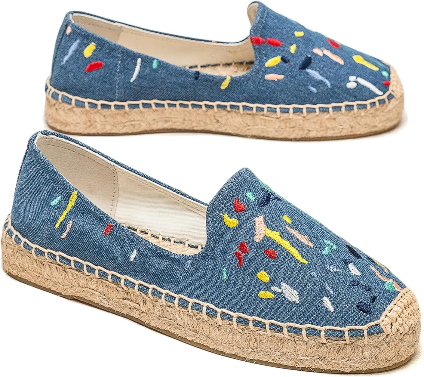 Espadrilles Loafers for Women - Comfort Round-Toe Women's Espadrille Simple Embroidered Espadrille Easy to Wear Suitable for Match T-Shirts,Dress,Jeans