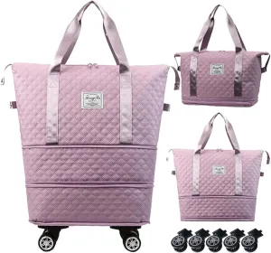 Expandable Foldable Wheeled Travel Duffle Bag - Detachable Rolling Wheels Carry On Gift